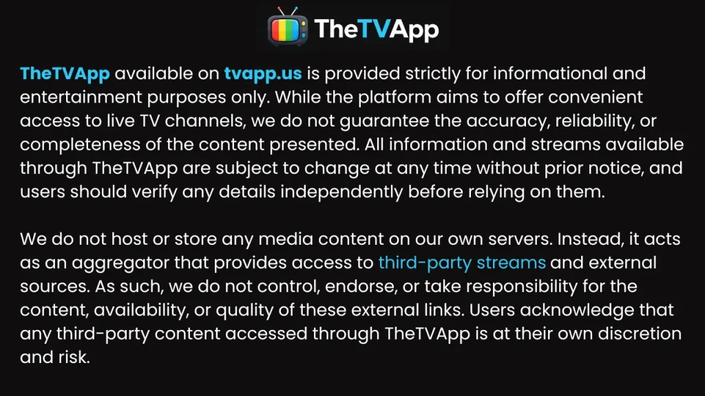 TheTVApp Disclaimer