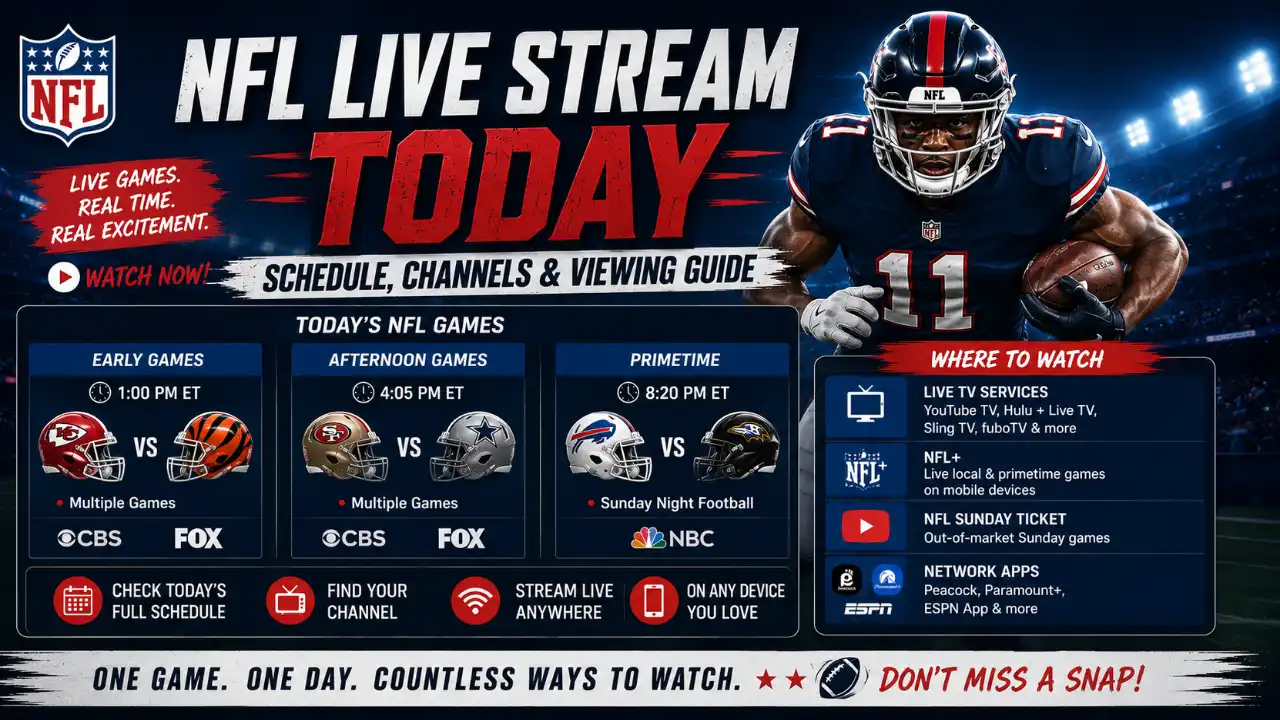 NFL Live Stream Today – Schedule, Channels & Viewing Guide