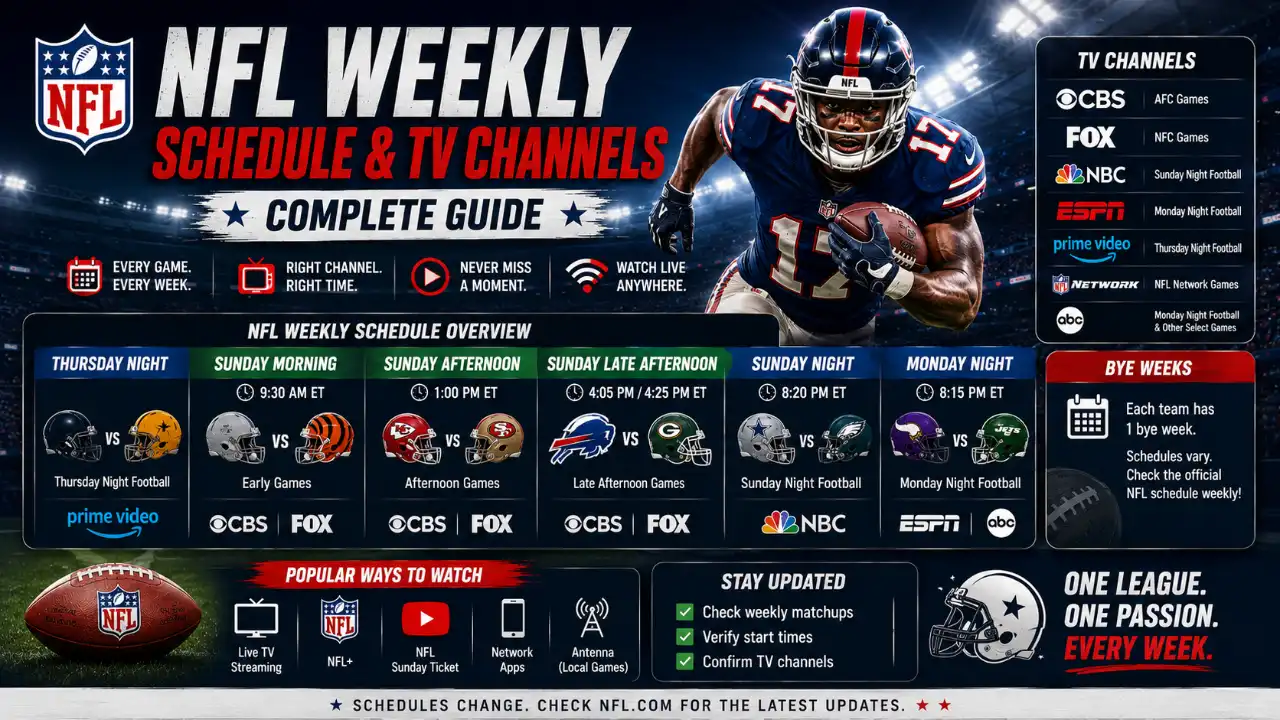 NFL Weekly Schedule & TV Channels – Complete Guide
